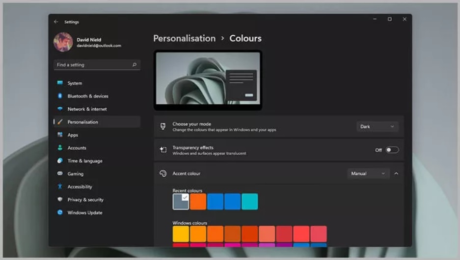 windows 11 personalization color settings